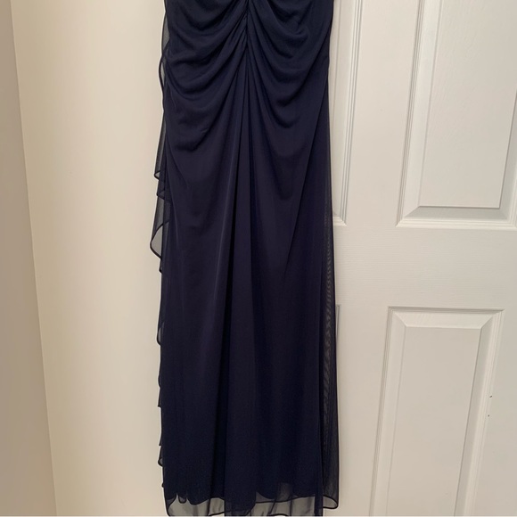 Betsy & Adam 💖 Rhinestone Accent Formal Ruched Navy Gown Womens 14 - Picture 10 of 16